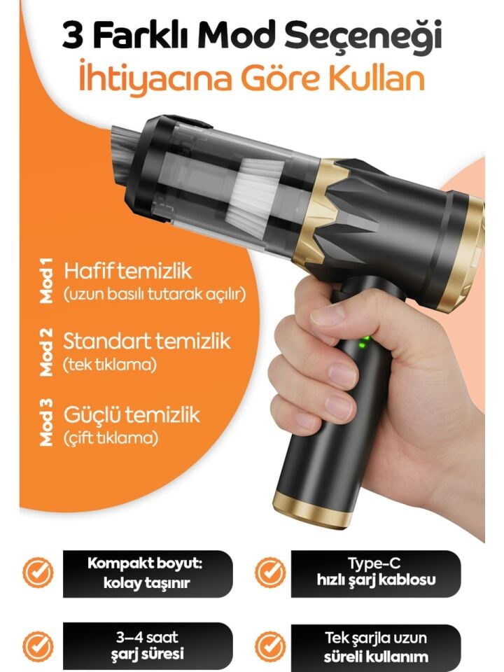 Dorimo 20000Pa Ultra Güçlü Vakumlu Kablosuz Üflemeli Araç Süpürgesi