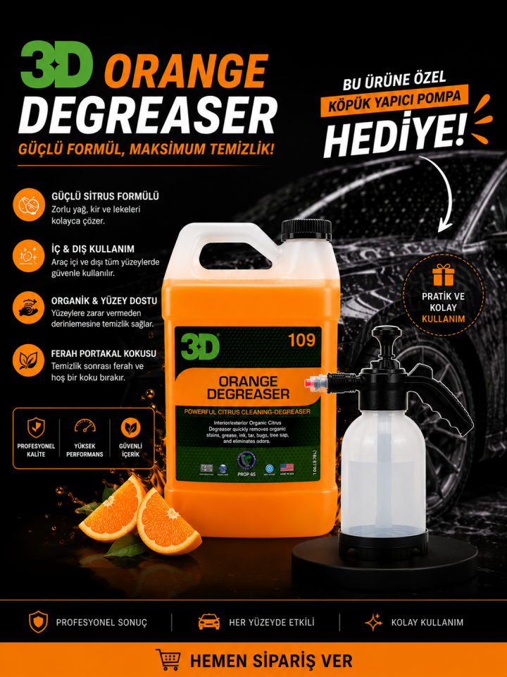 3D Orange Degreaser Temizleyici 3.79 LT + Köpük Yapıcı Pompa Hediye